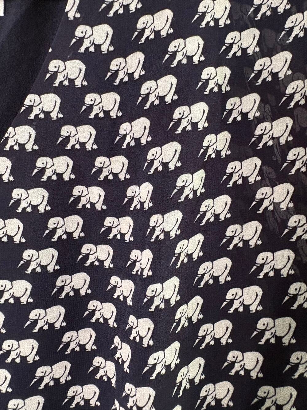 CAbi L Parade Blouse Elephant Print Navy V Neck Whimsical